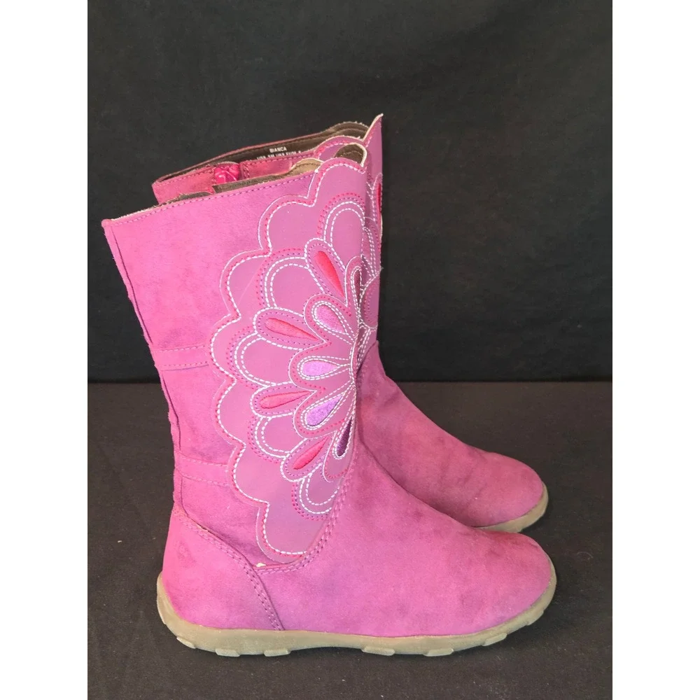 Stride Rite Bianca Girls Boots Size 9.5M Pink Suede Floral Zip Up Cute Shoes‎